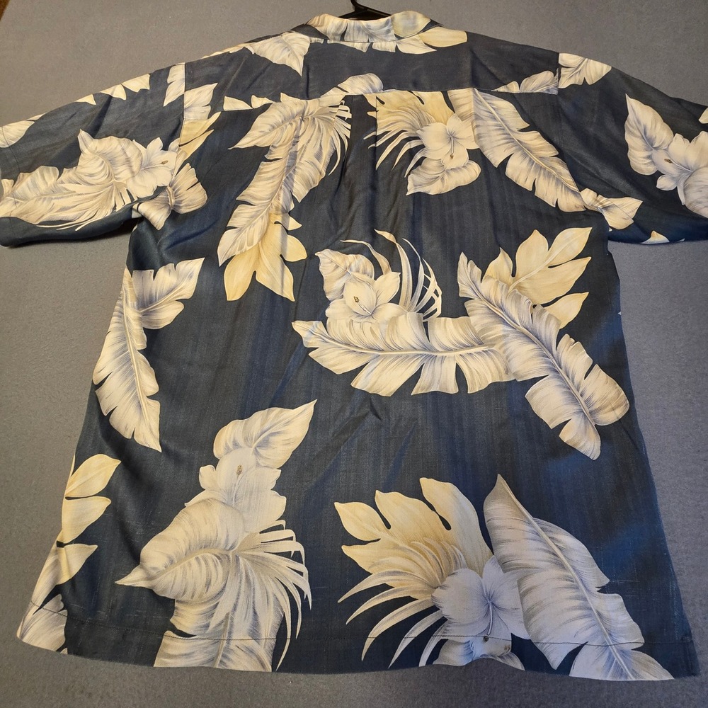 Tommy Bahama Mens Short Sleeve Silk Tropical Leaf Floral Camp Shirt Navy Blue XL - Picture 9 of 16